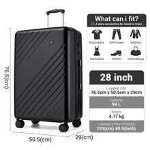 Suitcase Luggage Set 20 Inch Cabin Carry On 24 Inch Medium Check In 28 Inch Large Check In ABS + PC Hard Shell With 360 Silent Spinner Wheels Number Lock For Holiday Business Family Travel Black - Black - View 8