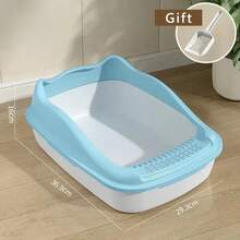 Caja de arena para gatos, caja de arena para mascotas de tamaño pequeño para inodoro antisalpicaduras para gatos - BEIGE - Ver 8