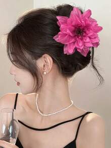 1个时尚波西米亚风人造花发夹，女士度假、派对、摄影发饰，夏季沙滩发夹，夏季沙滩发爪 - 彩色 - 查看 5