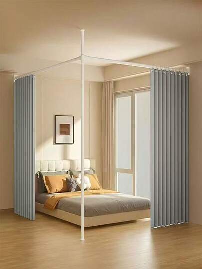 GRANEAT 波西米亚风可折叠房间隔断帘 - 白色涤纶面料，隐私设计，四季皆宜的门帘，适用于家庭和出租房空间隔断，客厅窗帘