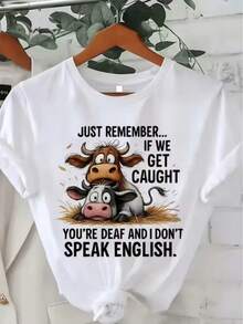 Women's T-Shirt, Casual Simple Top, Humorous Cows With Funny Quote Pattern Printed T-Shirt, Suitable For Casual Daily And Holiday Activities - 1-1 - 查看 1
