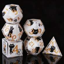7pcs Handmade Resin Coal Ball Black Cat Themed Dice Set, Sharp Edges Suitable For Role-Playing Tabletop Games, Gifts For / RPG-MTG / Role-Playing Games / Easter / Halloween / Christmas - Multicolor - View 12