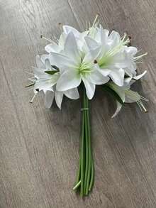 6/1 peça 33cm Lírio Rosa Artificial Raso, Decoração de Flor de Seda para Casa, Casamento, Festa de Aniversário, Mesa de Jantar, Jardim, Buquê de Noiva, Decoração de Sala de Aula - Branco - Visão 7