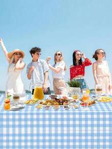 1 Pack Light Blue Plaid Disposable Plastic Tablecloth, Rectangular Light Blue And White Checkered Pattern, Suitable For Party, Outdoor Picnic, Birthday, Wedding, Camping, 54" X 108" - Multicolor - View 1