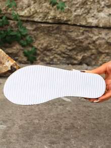 White Criss-Cross Woven Platform Sandals For Women, Summer One-Strap Thick Bottom Roman Shoes - 白色 - 查看 7