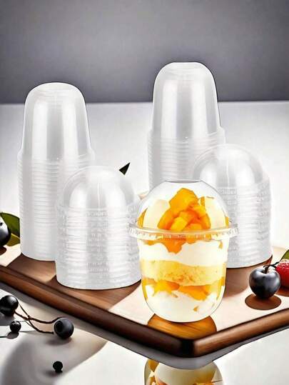 360毫升透明塑料夏季甜点杯，带盖。多功能碗，适用于酸奶、布丁、冰淇淋和水果。也适用于蛋糕、慕斯、奶昔、酸奶、冰淇淋、水果、派对和餐点。