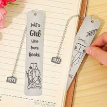 嘘，我在看书”，Line Lady 阅读不锈钢金属书签，书迷礼物书签，送给异地恋女性朋友的礼物，闺蜜生日礼物，送给闺蜜的 BFF 礼物，圣诞节读书俱乐部礼物。 - 彩色 - 查看 4