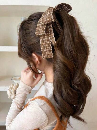 Kẹp tóc hình nơ ruy băng cho nữ và bé gái, 1 chiếc kẹp tóc đuôi ngựa dọc kiểu Hàn Quốc, kẹp tóc đuôi ngựa lớn hình nơ cho tóc dày.