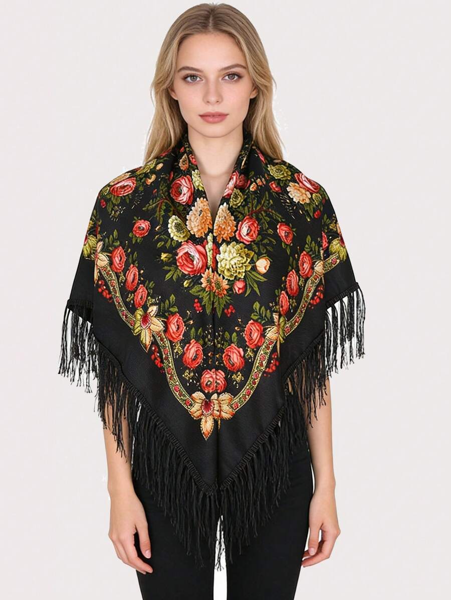 Khăn choàng in họa tiết hoa cổ điển, khăn quàng cổ dáng vuông, khăn turban truyền thống dành cho nữ, phù hợp mọi mùa, đi biển, đi nghỉ mát. - Nhiều màu - Xem 1