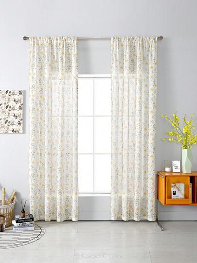 1pc Bohemian Daisy Sheer Curtain, Translucent Cream Floral Voile Curtain For Living Room & Bedroom, Nordic Pastoral Style Sunshade, Fresh Home Decor