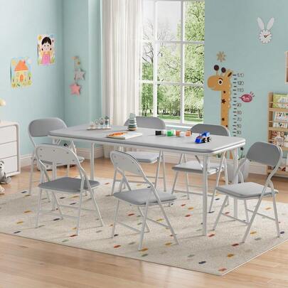 Juego de mesa y sillas plegables ultrasuaves y acolchadas de 5 piezas para niños – Muebles portátiles para actividades infantiles – Plegables para sala de estudio, comedor, guardería.