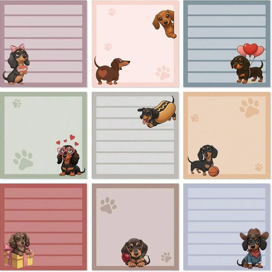 3/6/9pcs Set Cute 3"X3" Dog Border Stickers - Ideal For Dog Lovers, Great For Office & School Supplies, Wonderful Gift For Women, Featuring Cartoon Wiener Dogs