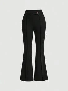 Pantalón Formal Azul Marino con Pliegues Finos y Corte Acampanado - Negro - Ver 1