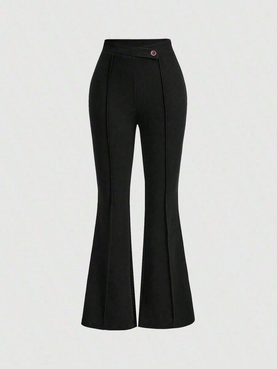 Pantalón Formal Azul Marino con Pliegues Finos y Corte Acampanado - Negro - Ver 1