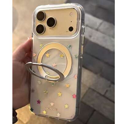 Ốp lưng điện thoại xoay 360 độ họa tiết ngôi sao laser trắng, phù hợp với 16/17 Pro Max/15 Pro, ốp bảo vệ cho iPhone 14/13, thiết kế chống rơi vỡ dành cho nữ.
