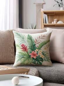 4pcs Vintage Linen-Feel Palm Leaf & Flamingo Pattern Decorative Pillow Covers, Hidden Zipper, Machine Washable, Home Decor Throw Pillow Covers For Sofa, Living Room, Bedroom, No Pillow Insert - Multicolor - View 9