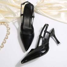 Women's Fashion Pointed Toe Buckle Hollow-Out High Heel Sandals - Black - View 3