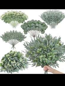 30 Peças Folhas e Galhos Artificiais Mistos de Eucalipto, 4 Estilos de Eucalipto de Moeda de Prata, Plantas Falsas, Adequado para Buquês DIY, Também Pode Ser Usado como Decoração Central para Buquês de Casamento - Multicolorido - Visão 4