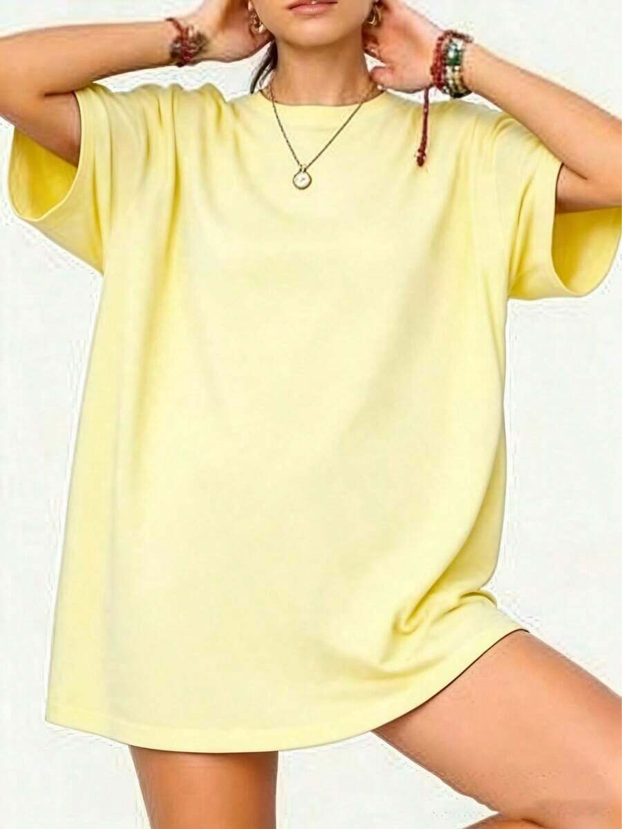 Women's Oversize Round Neck Short Sleeve Spring Summer Tee, Unisex Loose Fit Vintage Street Style Cotton Printed Top For Couples, 100% Cotton - 黃色 - 查看 1