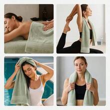 Green Towel Set Of 8 - Cotton Luxury Bath Towels Set Bathroom, 600 GSM Highly Absorbent Bathroom Towel With 2 Large Bath Sheet, 2 Hand, 4 Washcloths, Green Shower Towels Dorm - 綠色 - 查看 9