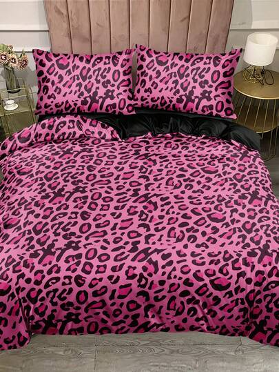 3pcs Pink Leopard Print Bedding Set (1 Duvet Cover + 2 Pillowcases, Without Comforter And Pillows), Personalized Bedroom/Dorm Decor, Soft & Skin-Friendly Duvet Cover Set