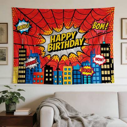 1PC Superhero Tapestry For Room Decor – Horizontal Comic-Themed Poster Featuring Superhero Characters | Dorm & Bedroom Fabric Decoration | Themed Wall Hanging For Teens