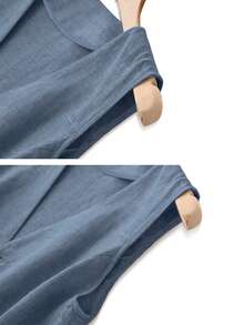 Áo khoác blazer vải lanh dáng rộng dành cho nữ cỡ lớn, thích hợp mặc mùa xuân/hè. - Màu xanh bụi bặm - Xem 5