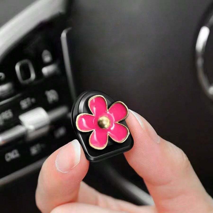 2pcs Creative Mini Flower Car Adhesive Hooks, Car Interior Small Item Organizer, Cable Clips - A - View 1
