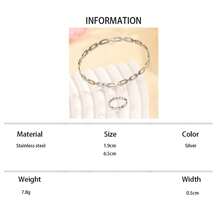 Set de 2 piezas de anillo y pulsera de rectángulo hueco minimalista de acero inoxidable plateado, adecuado para uso de mujeres o como regalo - Plateado - Ver 6