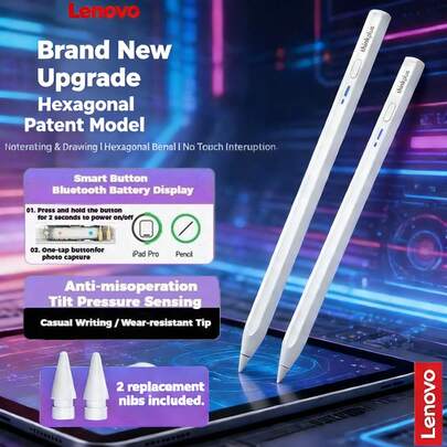 Lenovo Bút cảm ứng Apple Tablet Pen, kết nối Bluetooth thông minh và hoạt động nhanh chóng, phù hợp cho việc ghi chú và vẽ, trải nghiệm viết chống lem mực, thời lượng pin dài và sạc tiện lợi.