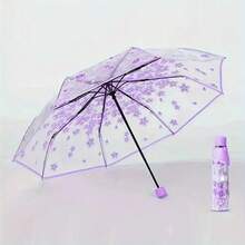 1把折叠伞，方便携带，可爱清新，简约森林樱花透明伞，可爱樱花图案透明伞，折叠伞，女士手动伞，旅行伞，夏季降温，沙滩，旅行 - 粉色 - 查看 22