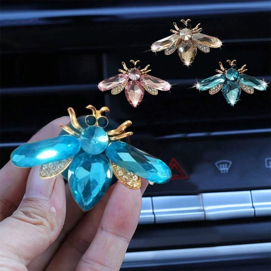 1 Stück Kristall Strass Biene Auto Lüftungsöffnung Dekoration, exquisites funkelndes Strass Design, süße kompakte und einzigartige Bienenform, verwendet als Auto Innenraum Clip Dekoration, einfache Installation, erhöht luxuriöse Atmosphäre - Crystal Bee Lüftungsschlitzclip - Übersicht 1