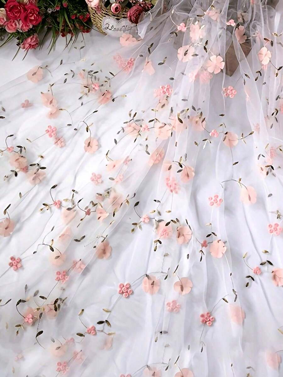 3D Embroidered Mesh Fabric, Mesh Chiffon Pearl Embroidered Bridal Veil, Tablecloth, Suitable For DIY Clothing And Handicraft Making, Wedding Dress, Curtain, Tablecloth, Handbag, Wedding Table Decoration - Multicolor - View 1