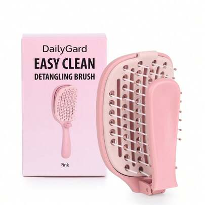 1pc Unisex Self-Cleaning Foldable Hair Brush With Cover, Portable Tangle-Free Comb Suitable For Wet & Dry Hair, Easy To Clean Travel Hair Styling Brush For Straight, Curly, Thick & Thin Hair