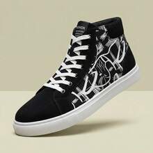 Tenis para hombre casuales de moda con diseño de grafiti abstracto zapatos para hombre cómodos de lona y gamuza sintética con cordones calzado tipo bota de caña alta transpirable y ligero estilo urbano juvenil versátil suela plana suave y antideslizante resistente al desgaste para uso diario informal - Blanco - Ver 9