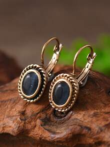 1 par de pendientes geométricos sencillos de estilo retro, aptos para uso diario - Negro - Ver 4