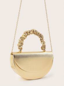 REMANLAND Chic And Elegant Gold Bag With PU Texture And Ruched Handle, Featuring A Shiny Metallic PU Finish, Delicate Ruched Handle And Timeless Half-Moon Flap Design. It Is The Best Gift For Women - Gold - View 3