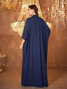SUPGIR Plus Size Women Long Sleeve Sequin Patchwork Arabic Evening Dress Spring Fall - Navy Blue - View 6