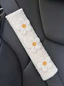 1pc/2pcs Embroidered Flower Car Seat Belt Covers, Soft Protective Shoulder Pads, Female Goddess Car Interior Decor - A - View 7
