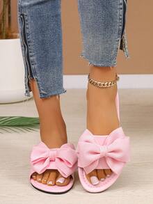 Flat Heel Slippers For Women, New Summer Styles With Bow Decor, Versatile Strap Slides - Baby Pink - View 2