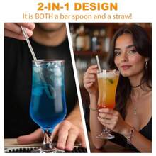 kilofly Reusable Spoon Drink Straws Value Pack [Set of 12 + 2 Cleaners] 7.8 inch - Plateado - Ver 5