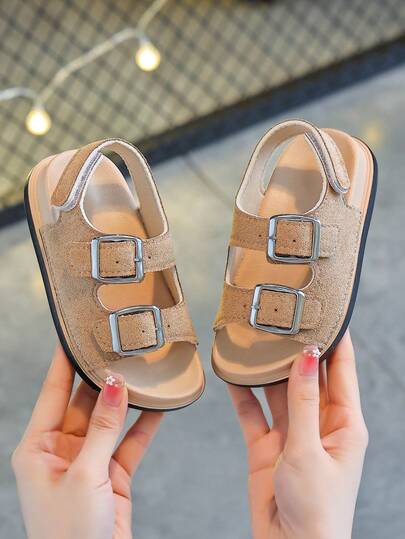 1 Pair Children's Shoes - Girls' Soft Bottom Comfortable Student Shoes, Open Toe Flat Sandals, Fashionable Brown Boys' Shoes, Suitable For Party, Camping, Beach, Travel And School, Christmas Essential