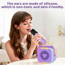 Mini Karaoke Machine, Suitable For Teens And Adults, Portable Bluetooth Speaker With 2 Wireless Microphones, Voice Effects And LED Lights, Fun Gift For Home Parties, Birthdays, Christmas - Multicolor - View 7