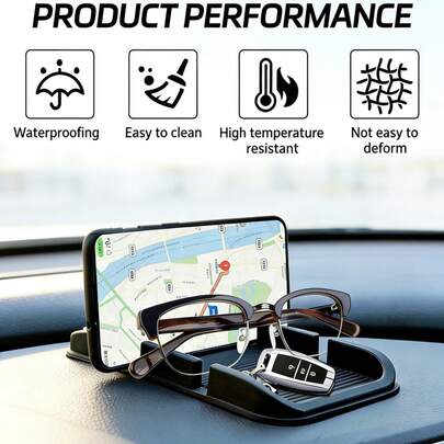 Thảm chống trượt đa năng cho bảng điều khiển ô tô, giá đỡ điện thoại có rãnh kép và biển số đỗ xe, tấm lót chống trượt cho mọi loại điện thoại thông minh, phụ kiện nội thất ô tô.