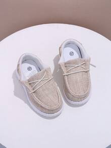 1 par de zapatos casuales para niños con suela blanda antideslizante, transpirables y duraderos, de estilo holgado, zapatos de lona de color contrastante, ligeros - Albaricoque - Ver 5