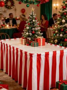 1 Set Red & White Striped Table Skirt, Circus Theme Party Table Skirt, Carnival Party Decor, Birthday Party Table Skirt, 168 Inch Carnival Theme Party Decoration Set, Carnival Table Skirt, Red & White Striped Tablecloth, Red & White Striped Pennant Flags, Circus Carnival Banner, Suitable For Carnival, Circus Decoration And Display - Nhiều màu - Xem 5