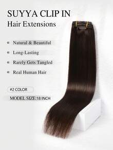 Tóc nối kẹp SUYYA 14 inch làm từ tóc thật Remy tự nhiên, màu nâu đậm, thẳng mượt, dành cho nữ. - S2 - Xem 2