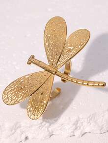 1pc Stainless Steel Minimalist Style, 18K Gold Plated Dragonfly Open Ring, Sunflower Design Options, Suitable For Women's Daily Wear - Dragonfly Ring - View 6