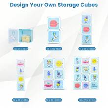 COSTWAY Portable Children Wardrobe With 12 Cubes And 2 Clothes Hanging Section, Blue - Blue - View 3