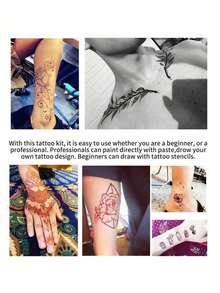 Colorful Henna Tattoo Kit - High Quality Multi-Color Henna Tattoos, 15 Reusable Random Templates | Pre-Mixed Natural Henna Dye For Temporary Body Art | Waterproof & Smudge-Proof, Long-Lasting | DIY Set For Beginners, Suitable For Parties, Festivals, Halloween, Weddings And Henna Nights,Sketch Style - Multicolor - View 8